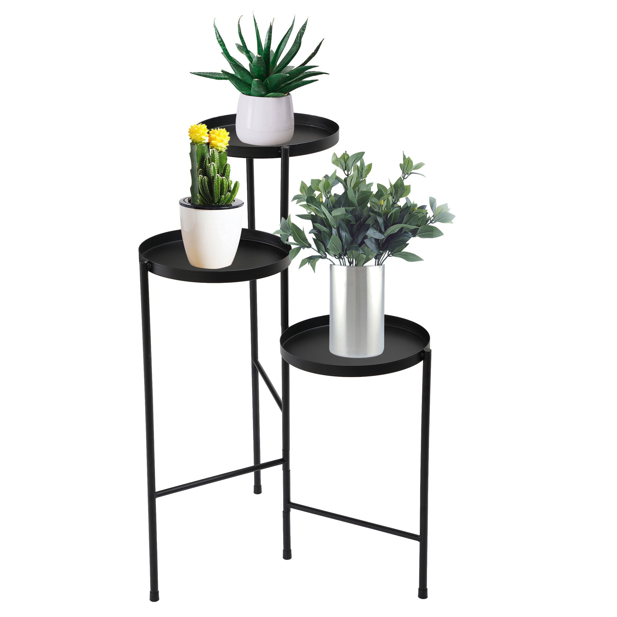 Folding Plant Stand with Tray - 3 Tier