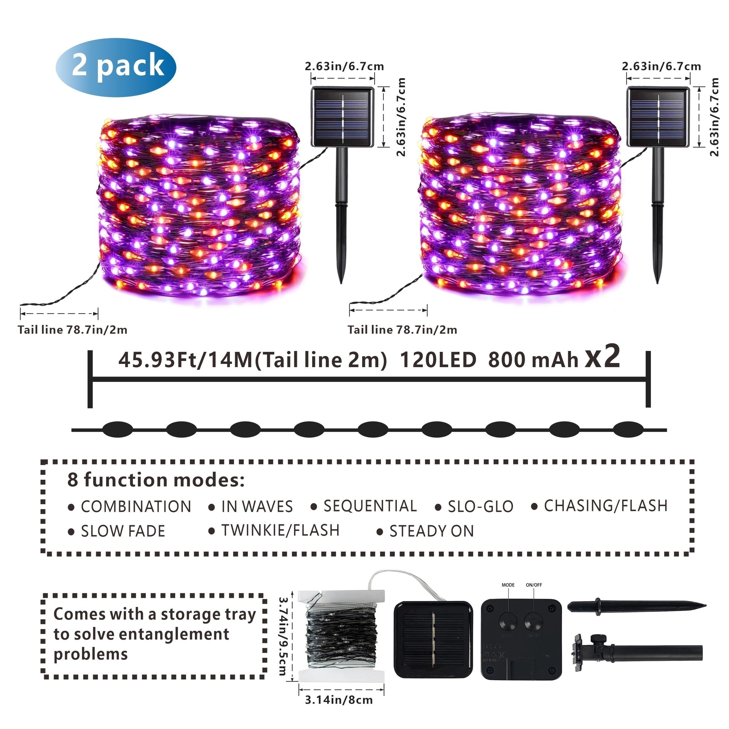 2Pcs Solar Powered Twinkle String Lights