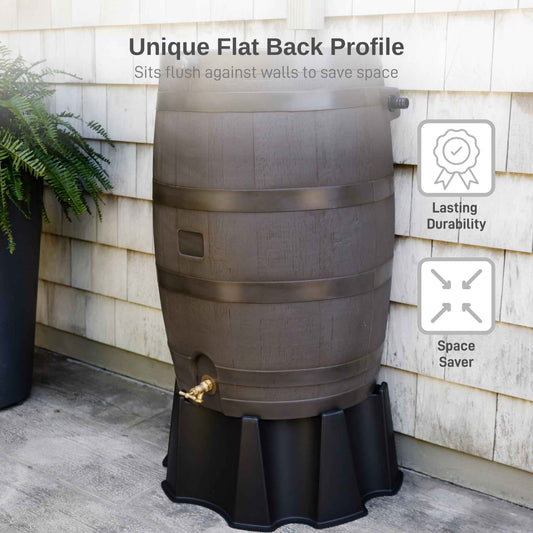 50 Gallon Flat Back Rain Barrel with Brass Spigot & Overflow Valve