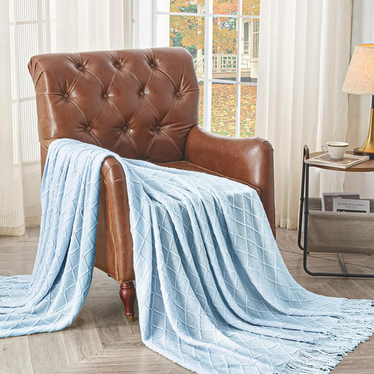 Cable Knit Throw Blanket with Tassel
