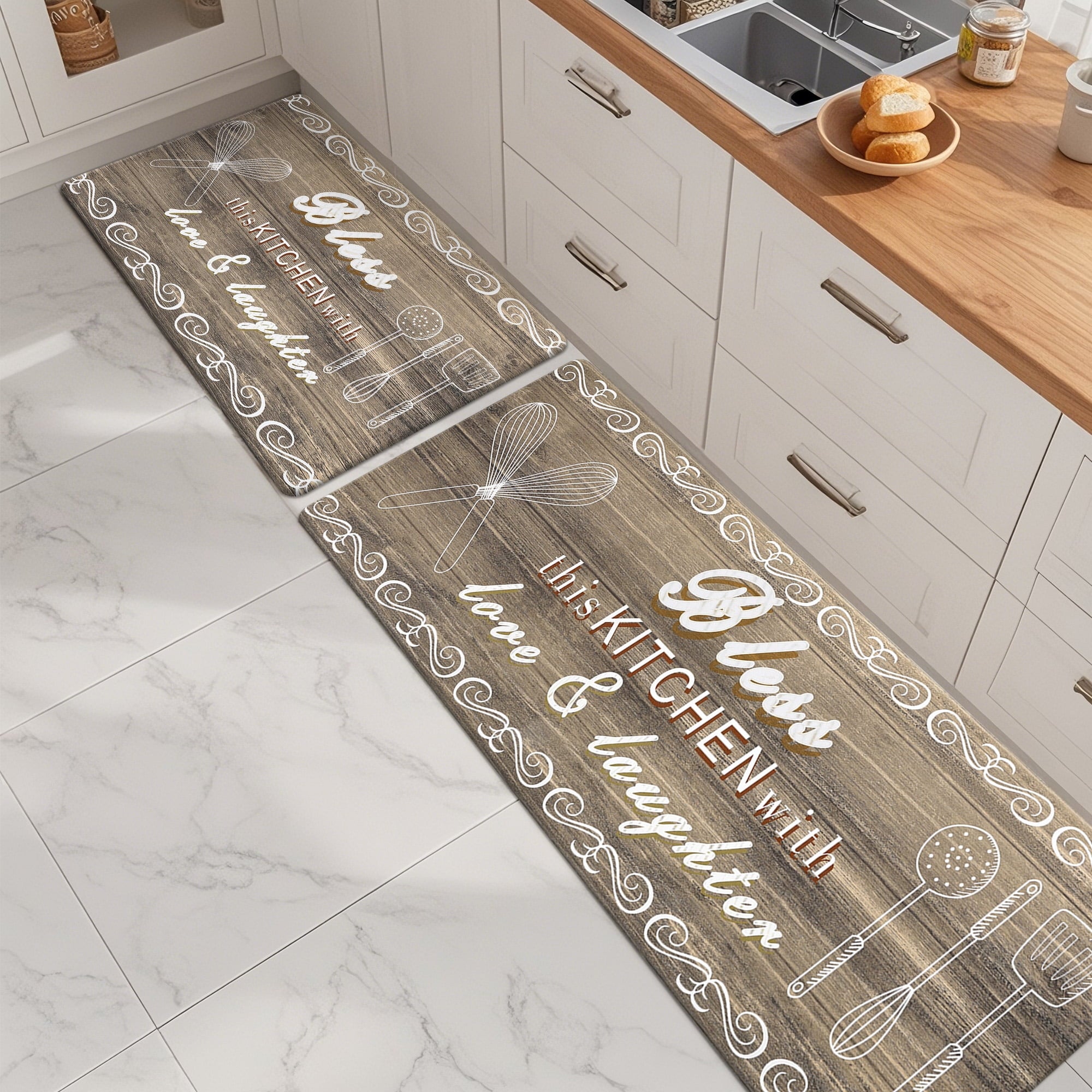 2 Pcs Decorative Kitchen Mats Anti Fatigue