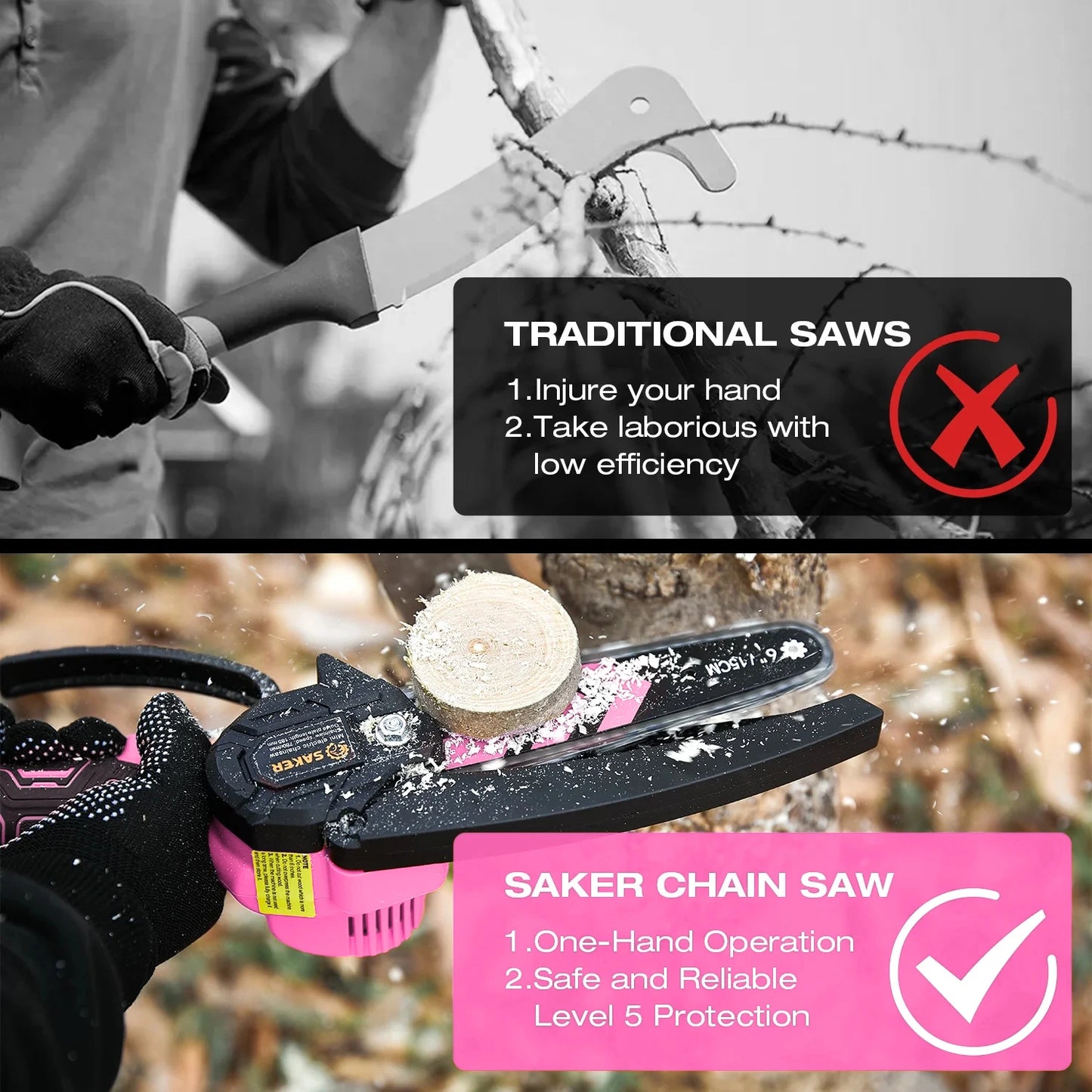 6-Inch Electric Mini Chainsaw Pink