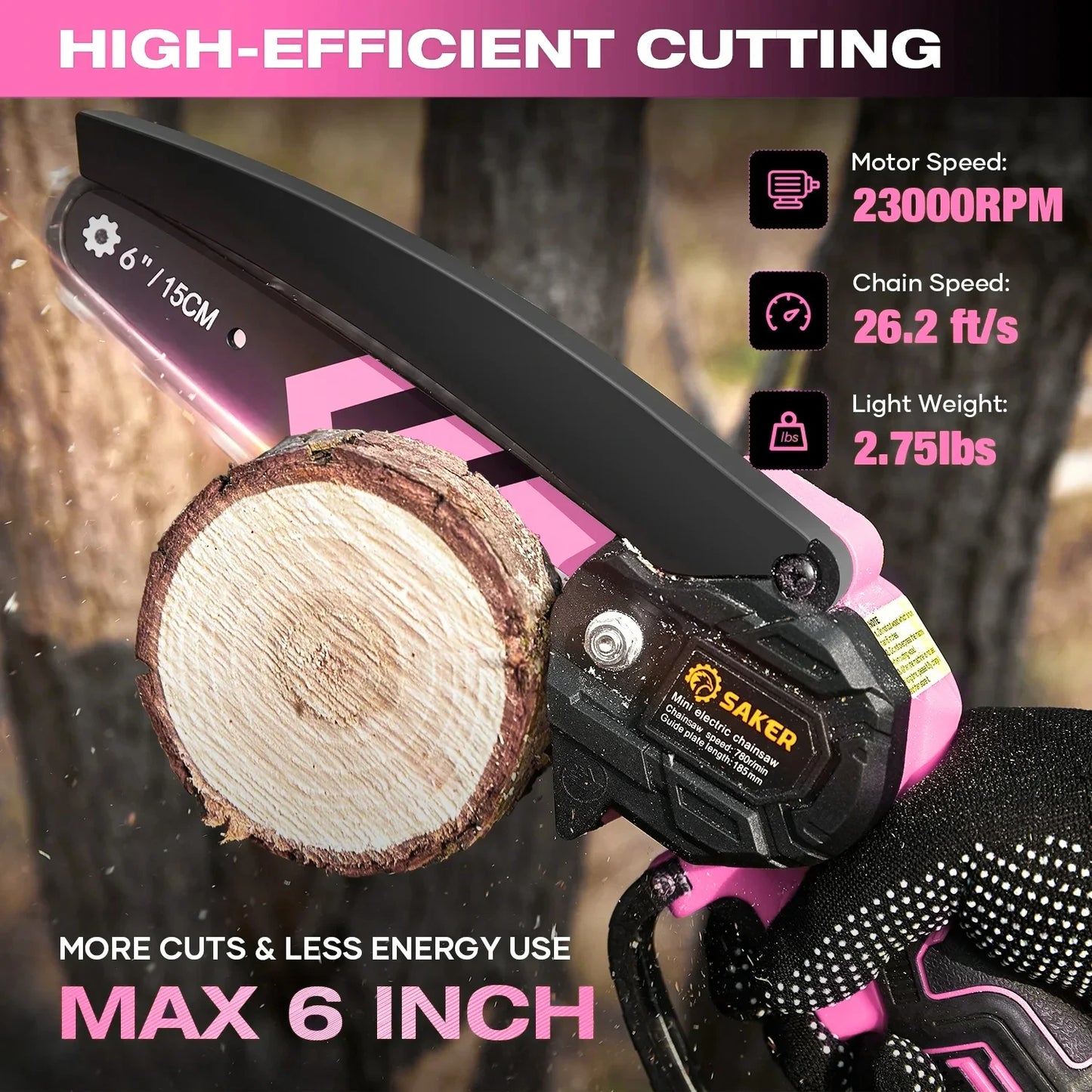 6-Inch Electric Mini Chainsaw Pink