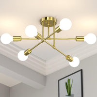 Modern Sputnik Chandelier Ceiling Light Fixtures, 8-Lights Mid Century Industrial Metal Semi Flush Mount for Dining Room, Bedroom, Living Room-Black