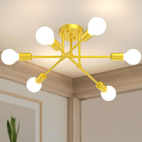 Modern Sputnik Chandelier Ceiling Light Fixtures, 8-Lights Mid Century Industrial Metal Semi Flush Mount for Dining Room, Bedroom, Living Room-Black