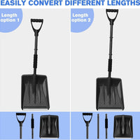 Snow Shovel, Upgrade Emergency Snow Shovel for Driveway with Aluminum Handle Large Capacity Lightweight and Adjustable Portable Survival Shovel for Home, Garden, Camping, Mud and Snowman(Black)