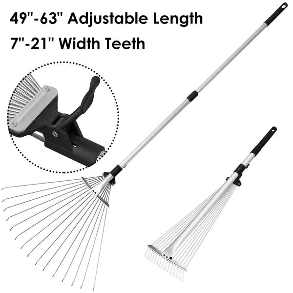 15 Tines Adjustable Leaf Rake with Telescoping Handle