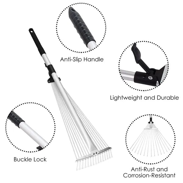 15 Tines Adjustable Leaf Rake with Telescoping Handle