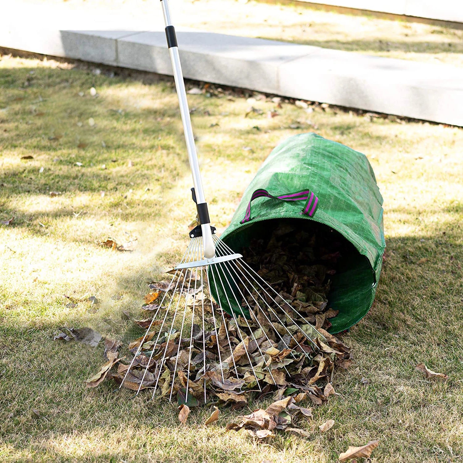 15 Tines Adjustable Leaf Rake with Telescoping Handle