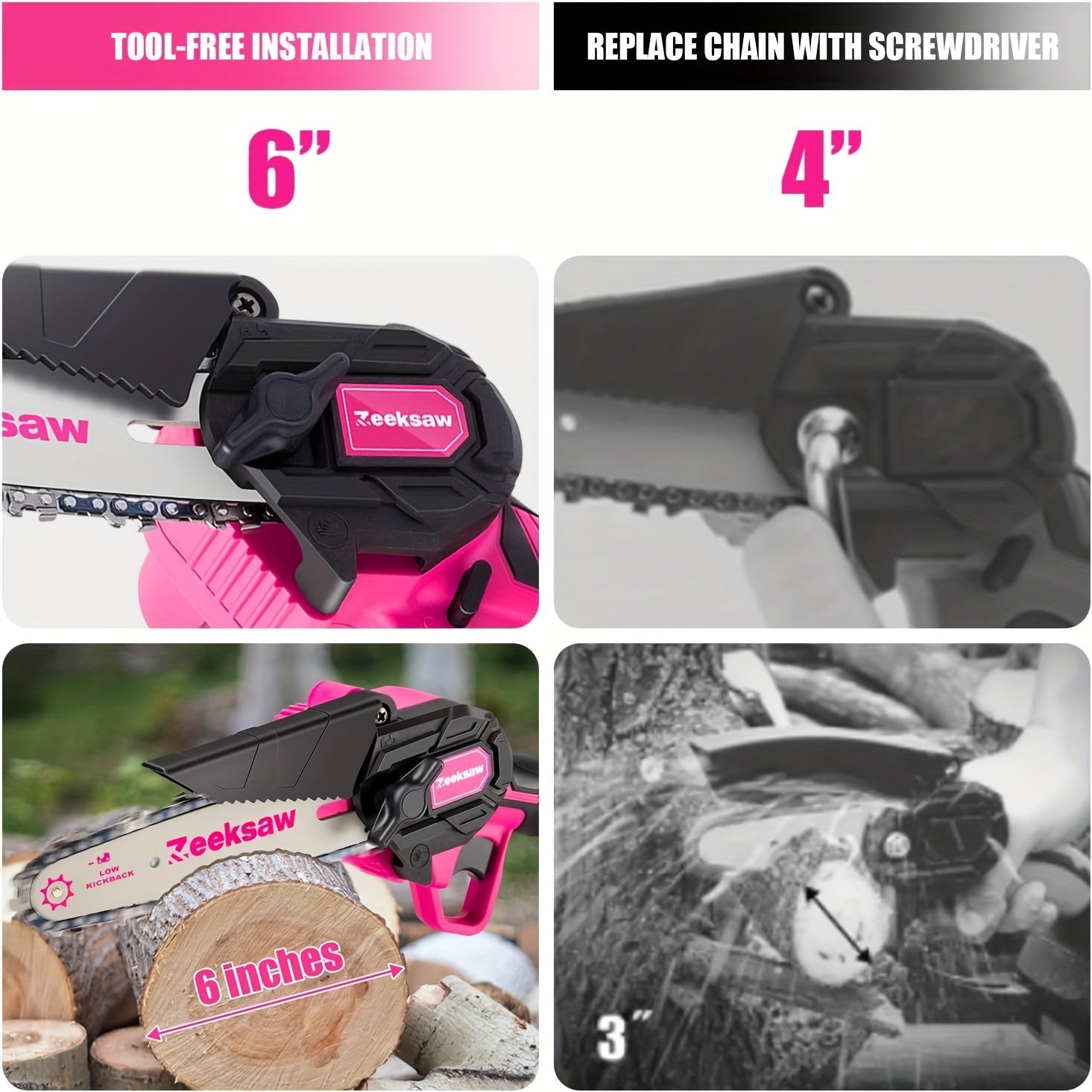 6-Inch Electric Mini Chainsaw Pink