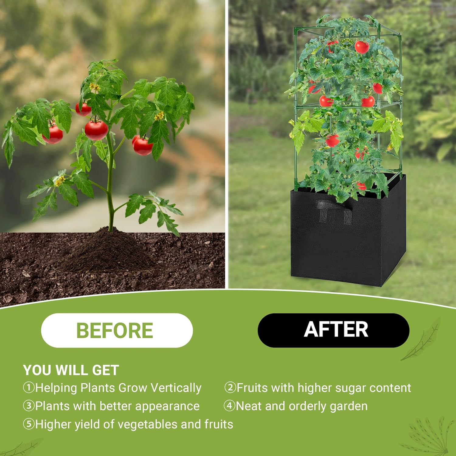 3 Packs Square Tomato Cages with 3 Grow Bags