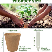 40Pcs 3.15 Inch Peat Pots, Biodegradable Eco-Friendly Round Plant Seedling Starters Kit, Seed Germination Trays with 10 Plant Labels for Flower Vegetable Tomato Saplings & Herb Seed Germination