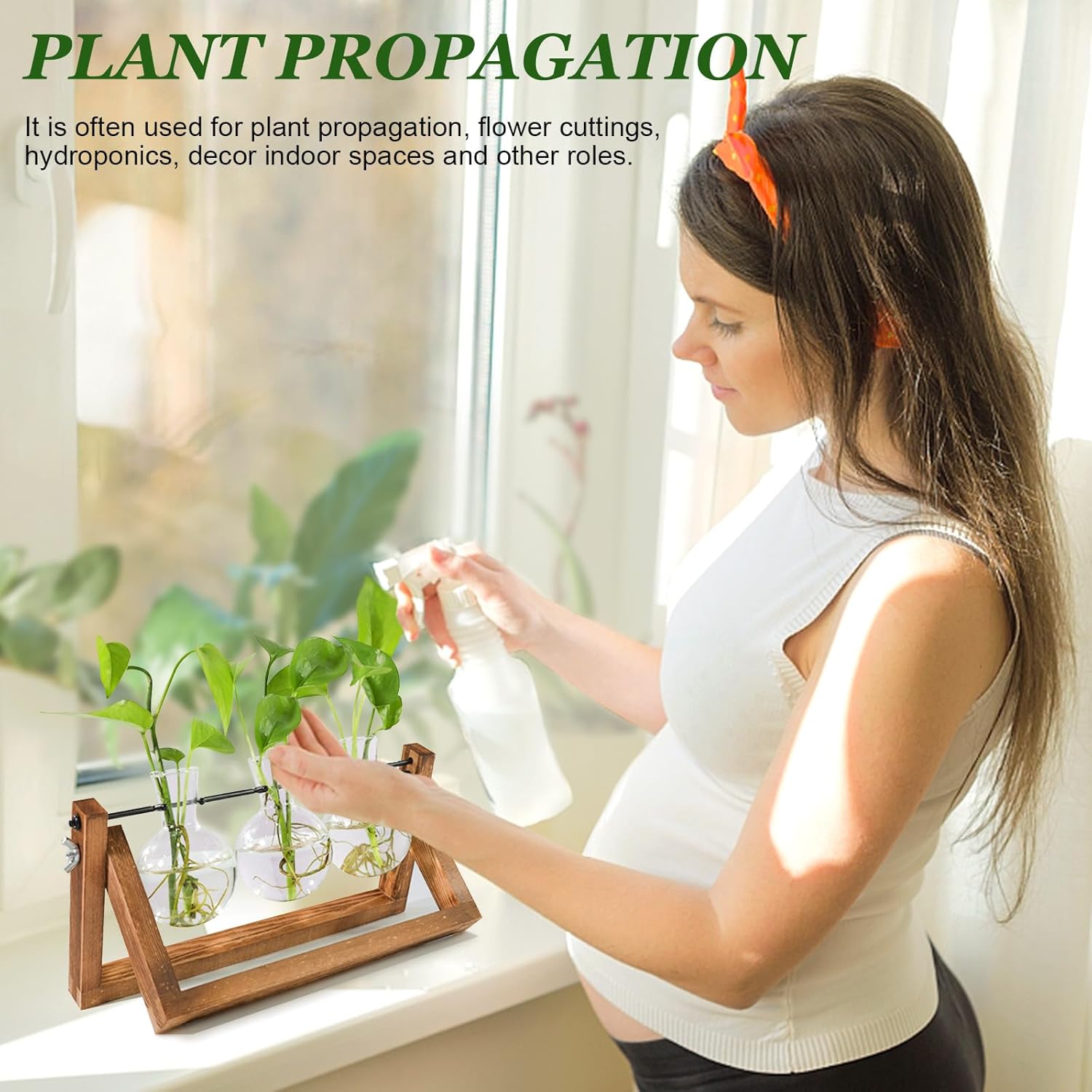 Plant Propagation Station, Plant Terrarium with Wooden Stand, Unique Gardening Birthday Gifts for Women Plants Lovers, Home Office Garden Decor Planter - 3 Bulb Glass Vases