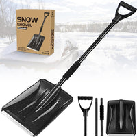 Snow Shovel, Upgrade Emergency Snow Shovel for Driveway with Aluminum Handle Large Capacity Lightweight and Adjustable Portable Survival Shovel for Home, Garden, Camping, Mud and Snowman(Black)