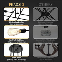 Modern Sputnik Chandelier Ceiling Light Fixtures, 8-Lights Mid Century Industrial Metal Semi Flush Mount for Dining Room, Bedroom, Living Room-Black