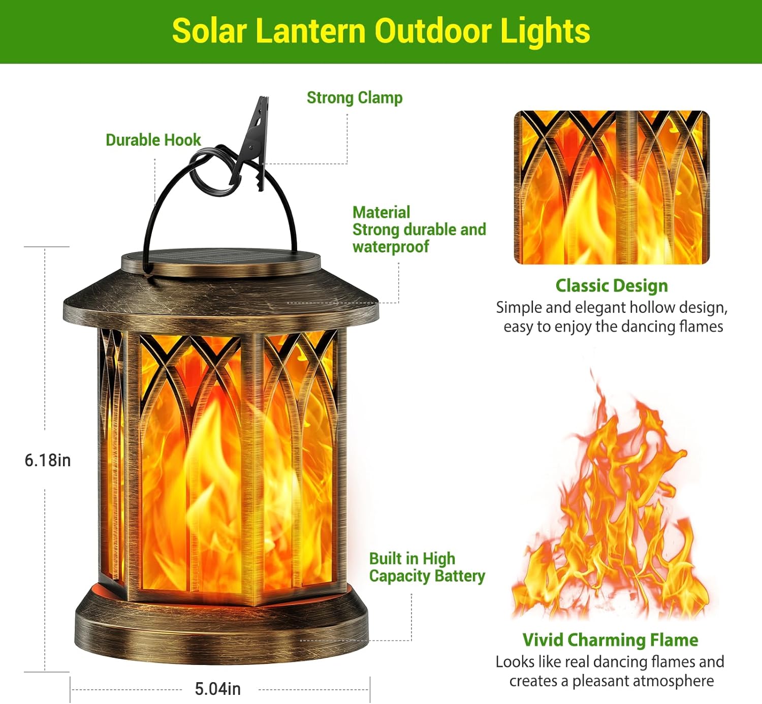 2 Pcs Solar Lanterns with Flickering Flame