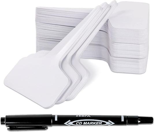 Plant Labels 200Pcs 4 InchT-Type Plant Name Tags Garden Seed Labels Markers Plastic Tag for Outdoor Waterproof Plant Label Stakes with Permanent Marking Pen