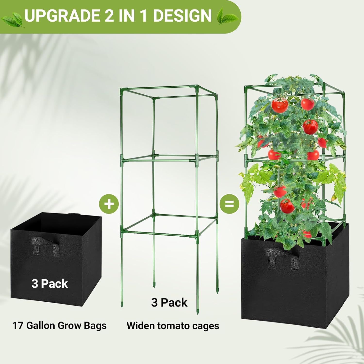 3 Packs Square Tomato Cages with 3 Grow Bags