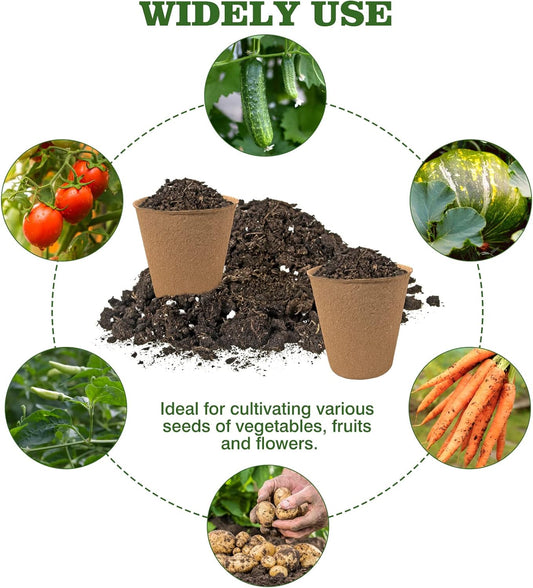 40Pcs 3.15 Inch Peat Pots, Biodegradable Eco-Friendly Round Plant Seedling Starters Kit, Seed Germination Trays with 10 Plant Labels for Flower Vegetable Tomato Saplings & Herb Seed Germination