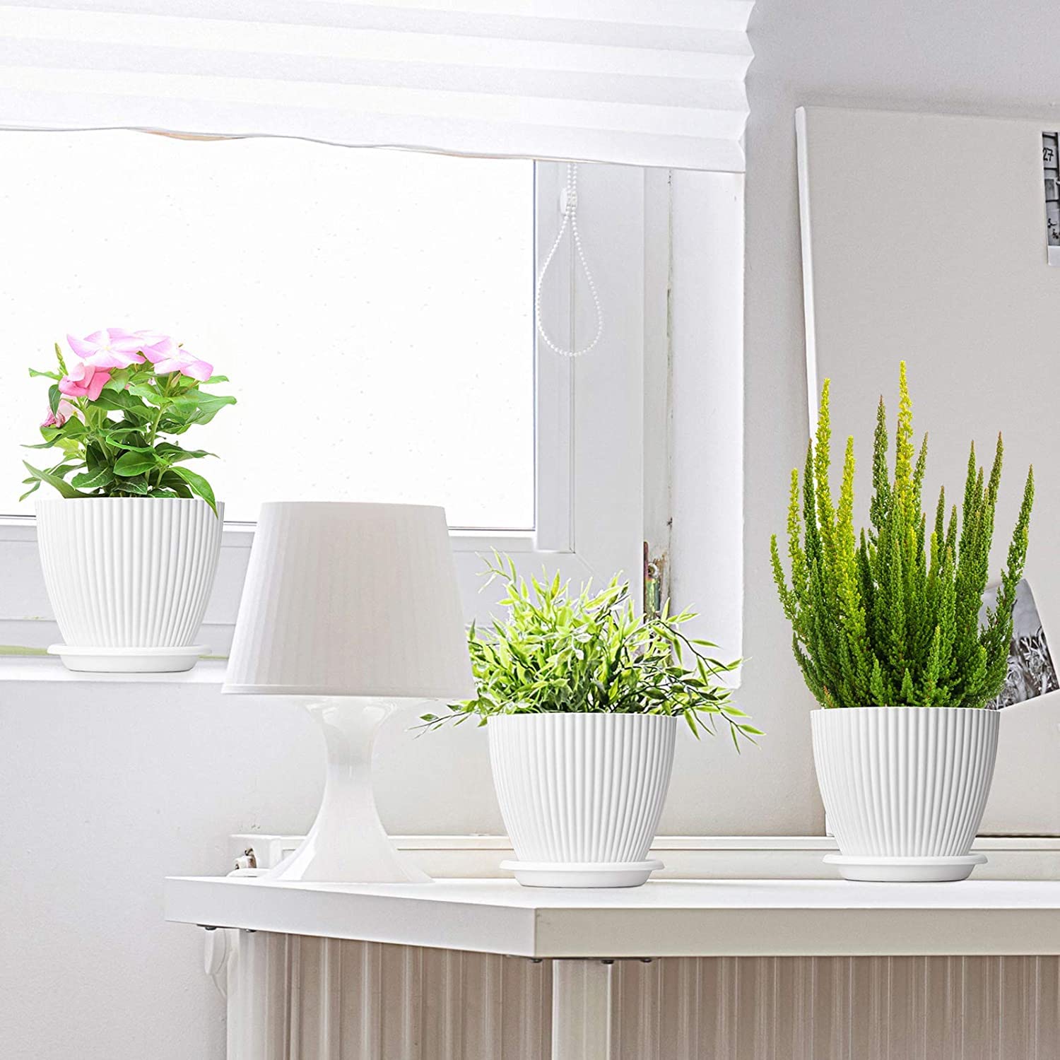 5 Pcs Plant Pots with Saucers - White