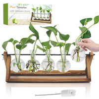 Plant Propagation Station, Plant Terrarium with Wooden Stand, Unique Gardening Birthday Gifts for Women Plants Lovers, Home Office Garden Decor Planter - 3 Bulb Glass Vases