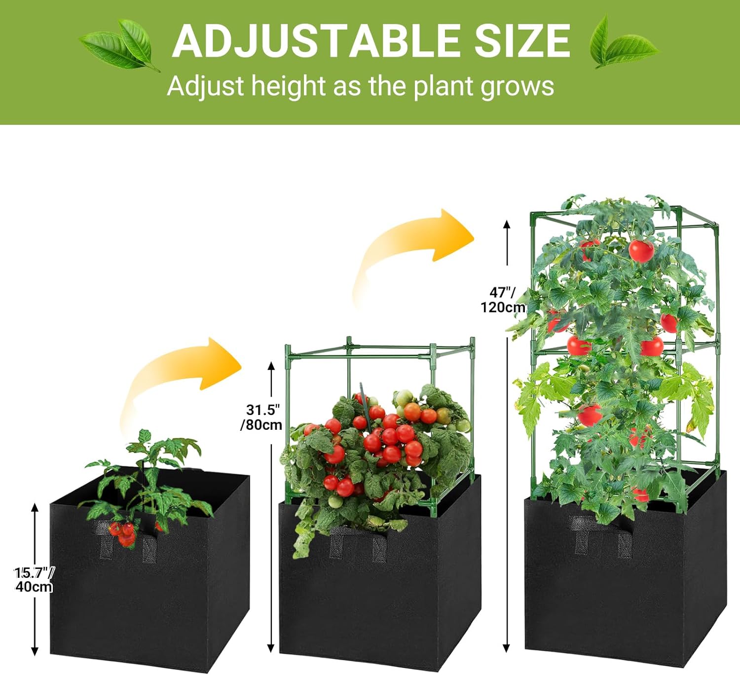 3 Packs Square Tomato Cages with 3 Grow Bags