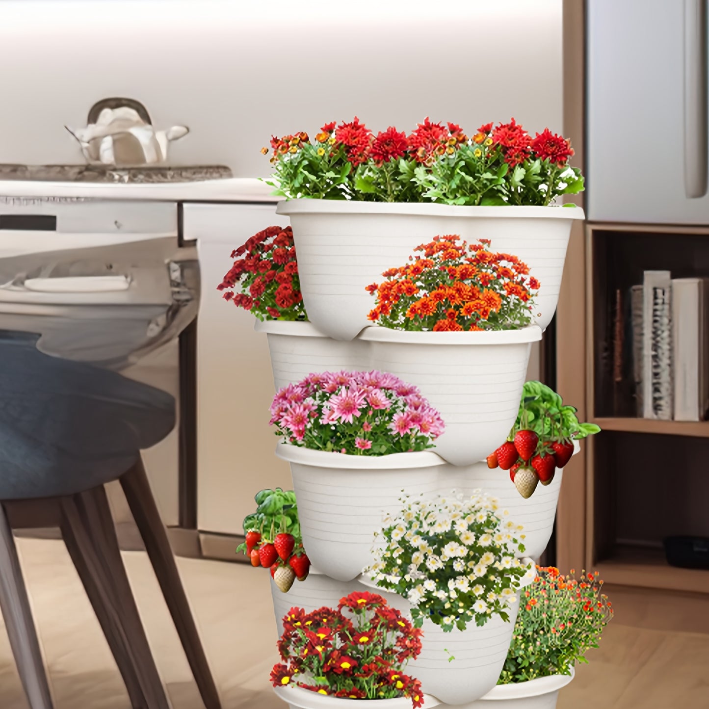 5 Tier Stackable Planters White and Green