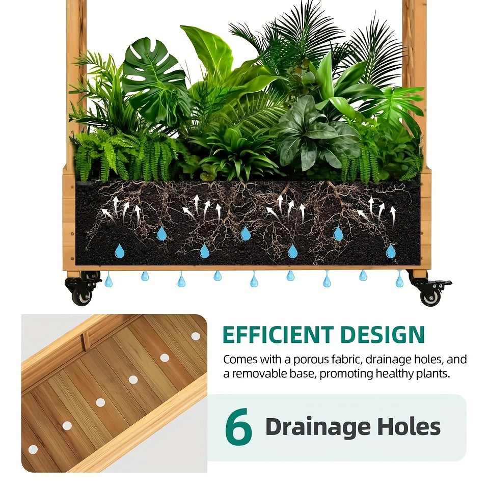 Cedar Wood Raised Garden Bed with Trellis and Wheels