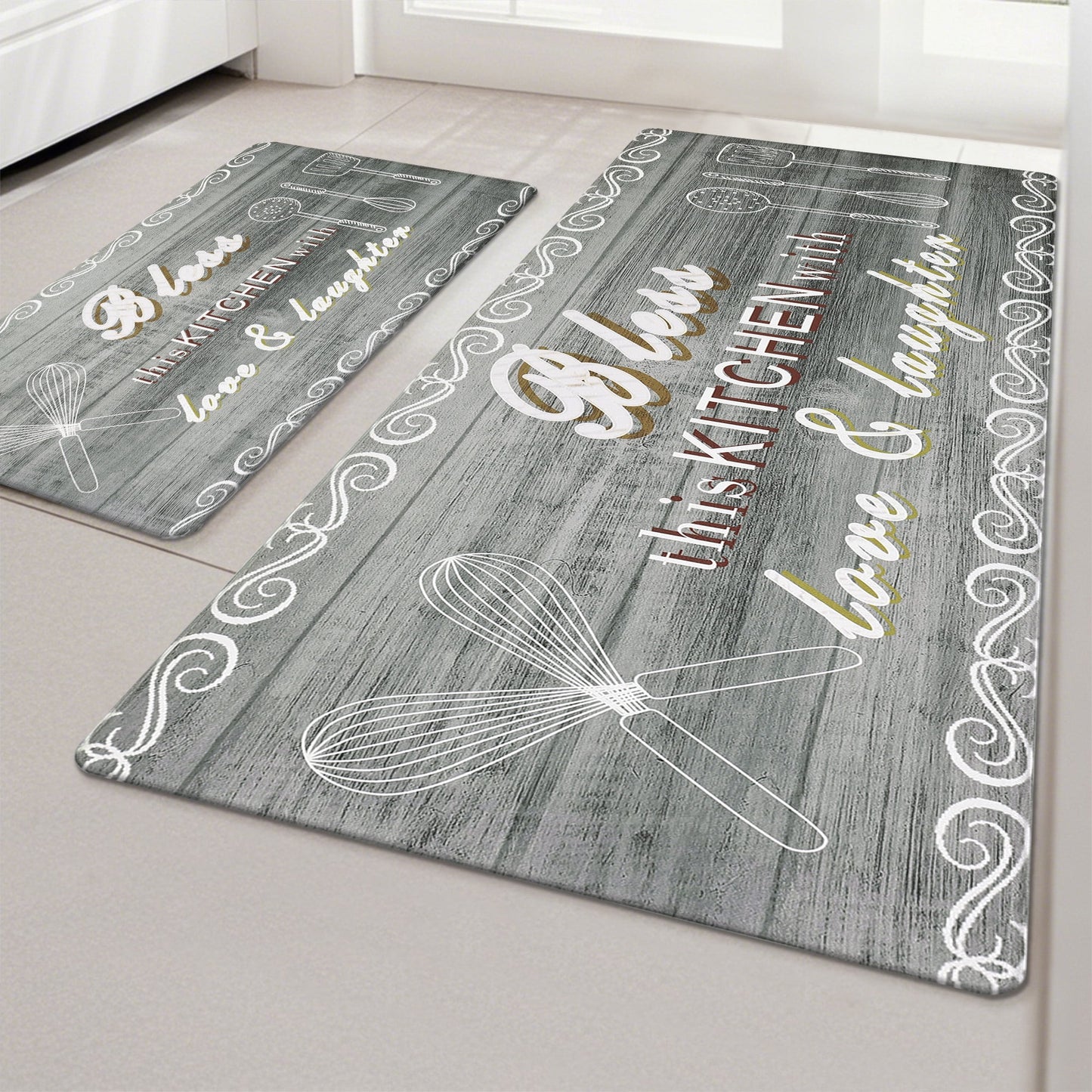 2 Pcs Decorative Kitchen Mats Anti Fatigue