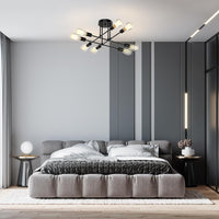 Modern Sputnik Chandelier Ceiling Light Fixtures, 8-Lights Mid Century Industrial Metal Semi Flush Mount for Dining Room, Bedroom, Living Room-Black