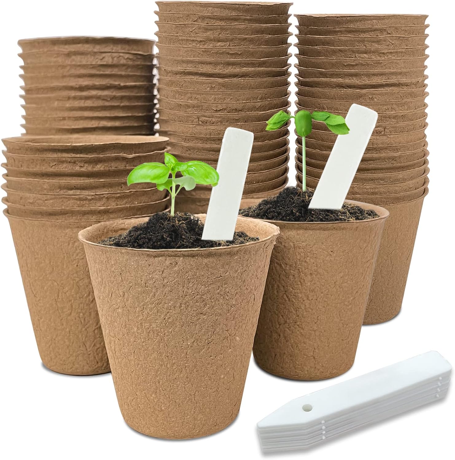 40Pcs 3.15 Inch Peat Pots, Biodegradable Eco-Friendly Round Plant Seedling Starters Kit, Seed Germination Trays with 10 Plant Labels for Flower Vegetable Tomato Saplings & Herb Seed Germination