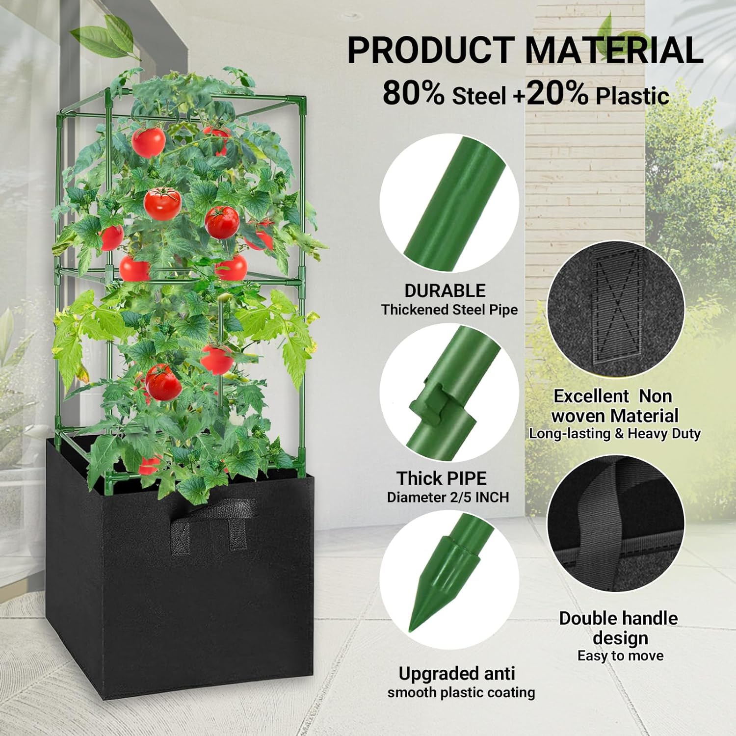 3 Packs Square Tomato Cages with 3 Grow Bags