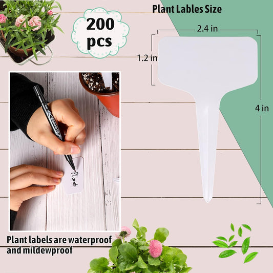 Plant Labels 200Pcs 4 InchT-Type Plant Name Tags Garden Seed Labels Markers Plastic Tag for Outdoor Waterproof Plant Label Stakes with Permanent Marking Pen