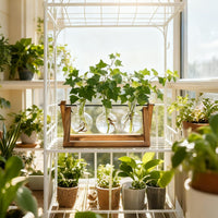 Plant Propagation Station, Plant Terrarium with Wooden Stand, Unique Gardening Birthday Gifts for Women Plants Lovers, Home Office Garden Decor Planter - 3 Bulb Glass Vases