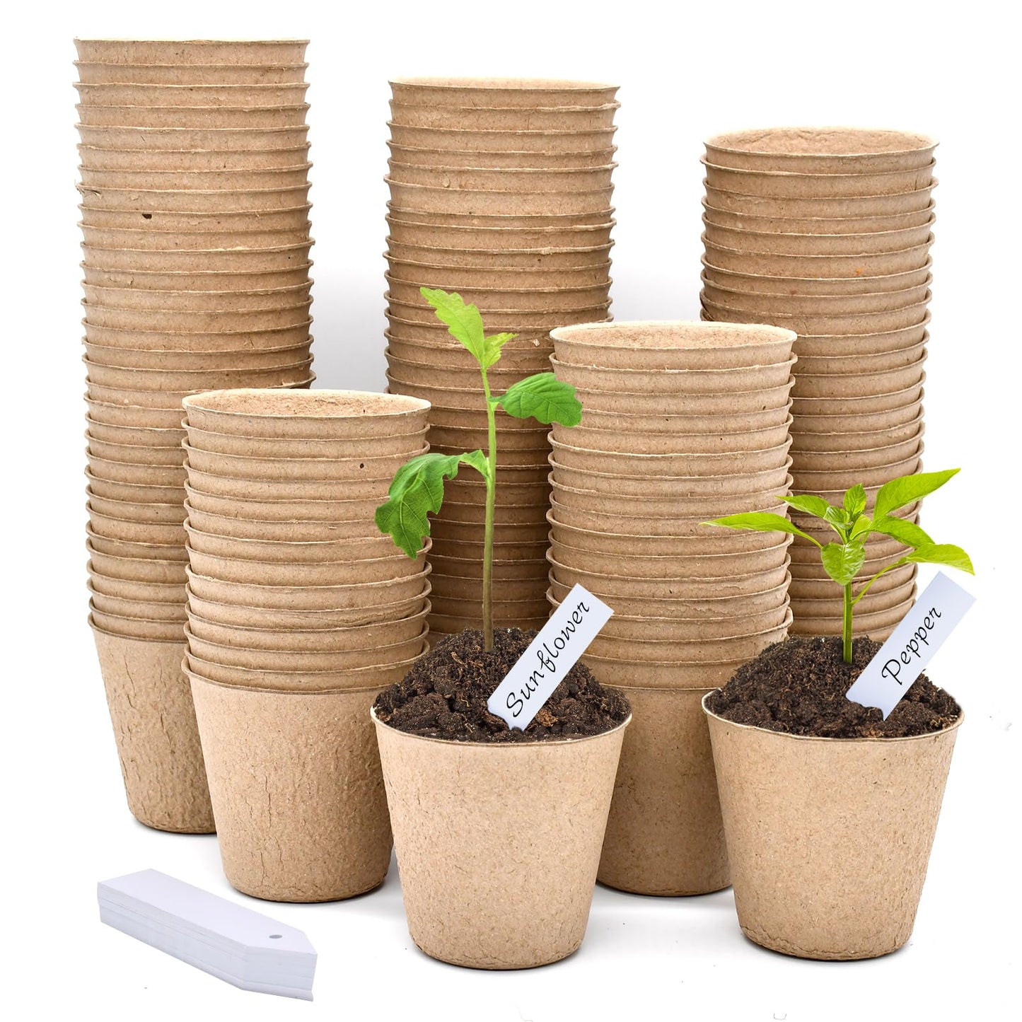 40Pcs 3.15 Inch Peat Pots, Biodegradable Eco-Friendly Round Plant Seedling Starters Kit, Seed Germination Trays with 10 Plant Labels for Flower Vegetable Tomato Saplings & Herb Seed Germination