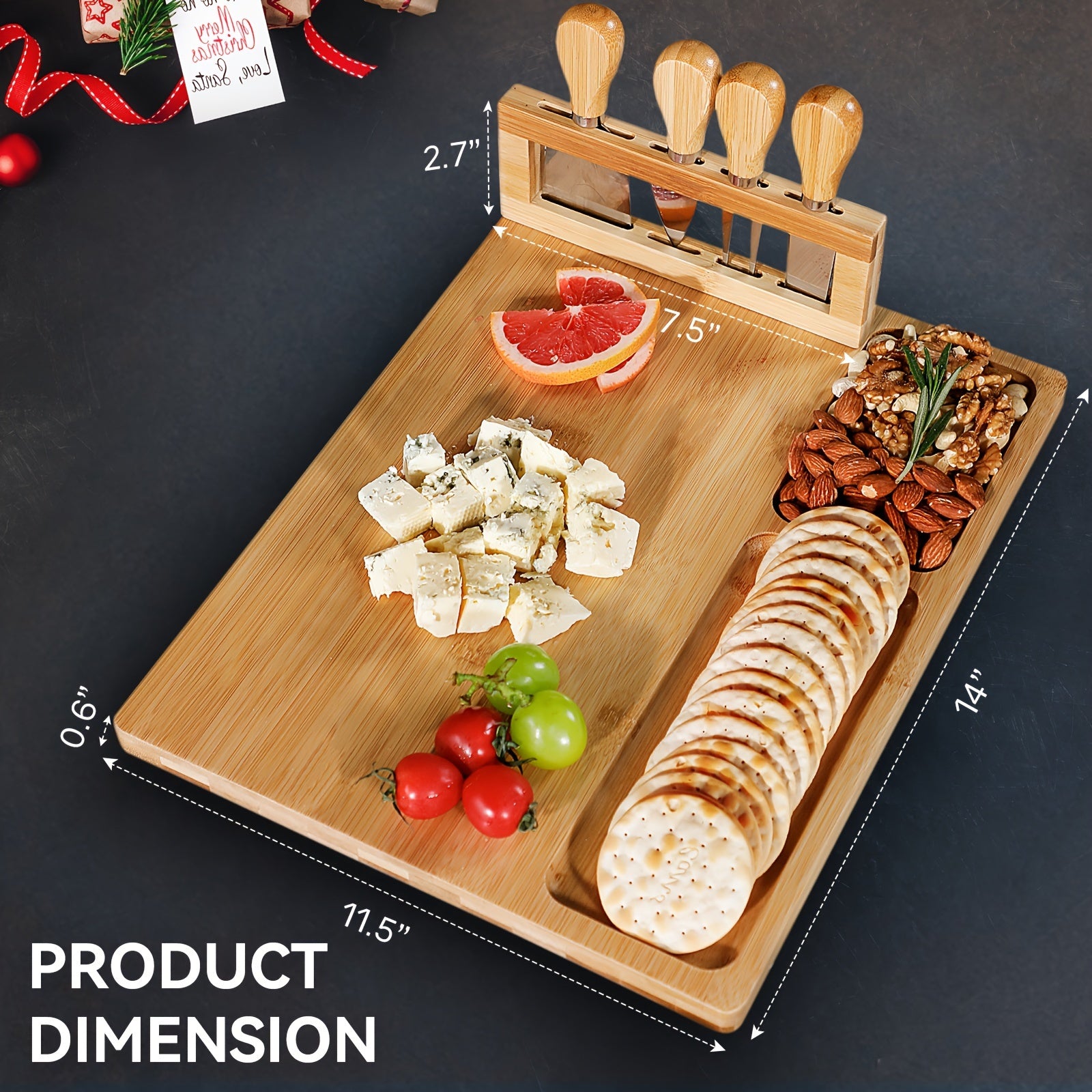 Large Bamboo Charcuterie Board and Knife Set