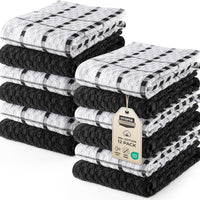 Utopia Towels - Kitchen Towels 12 Pack, 15 x 25 Inches, 100% Ring Spun Cotton Super Soft and Absorbent Linen Dish, Tea and Bar Towels Set, Black
