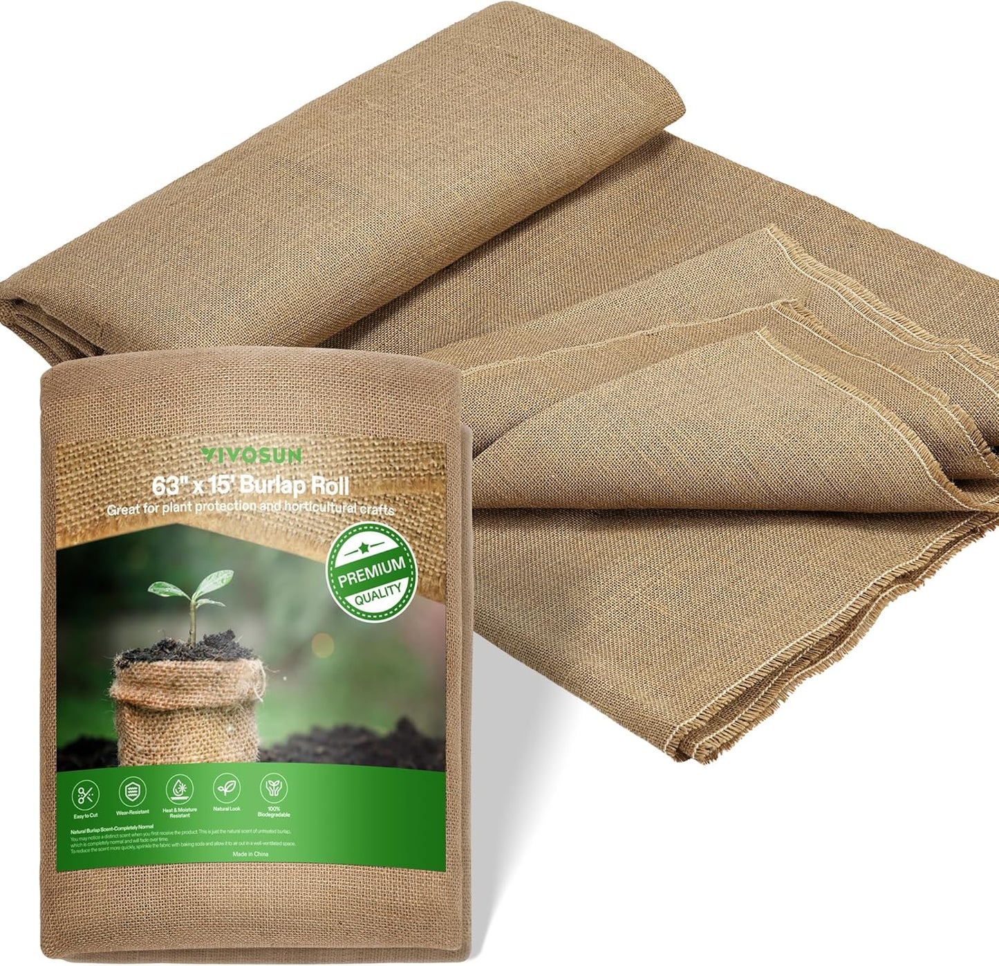 40 in X 13 Ft Burlap Fabric, High Density Natural Jute Fiber, Multipurpose Burlap for Gardening, Outdoor Plant Care, Weed Barrier, DIY Crafts, and Decoration