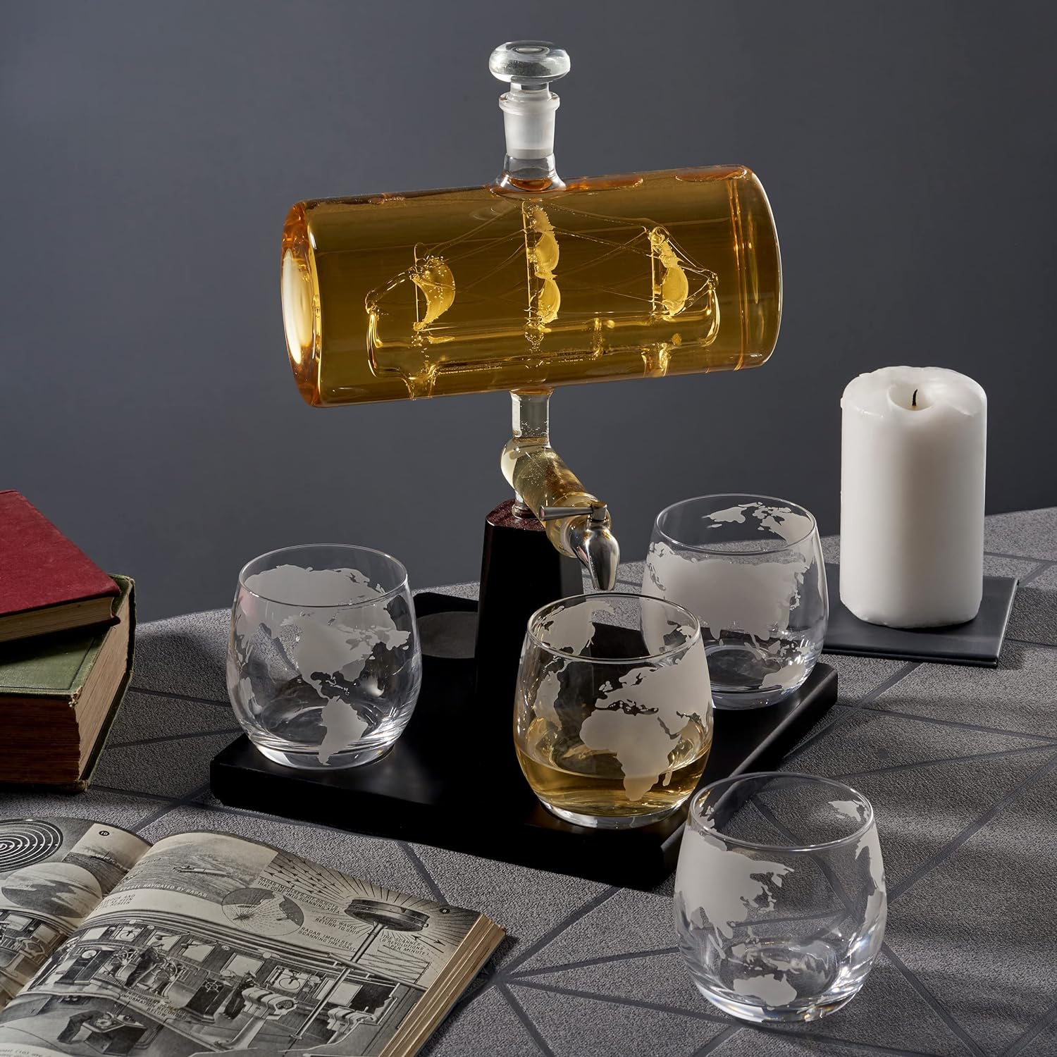 Ship Whiskey Decanter with 4 Glasses