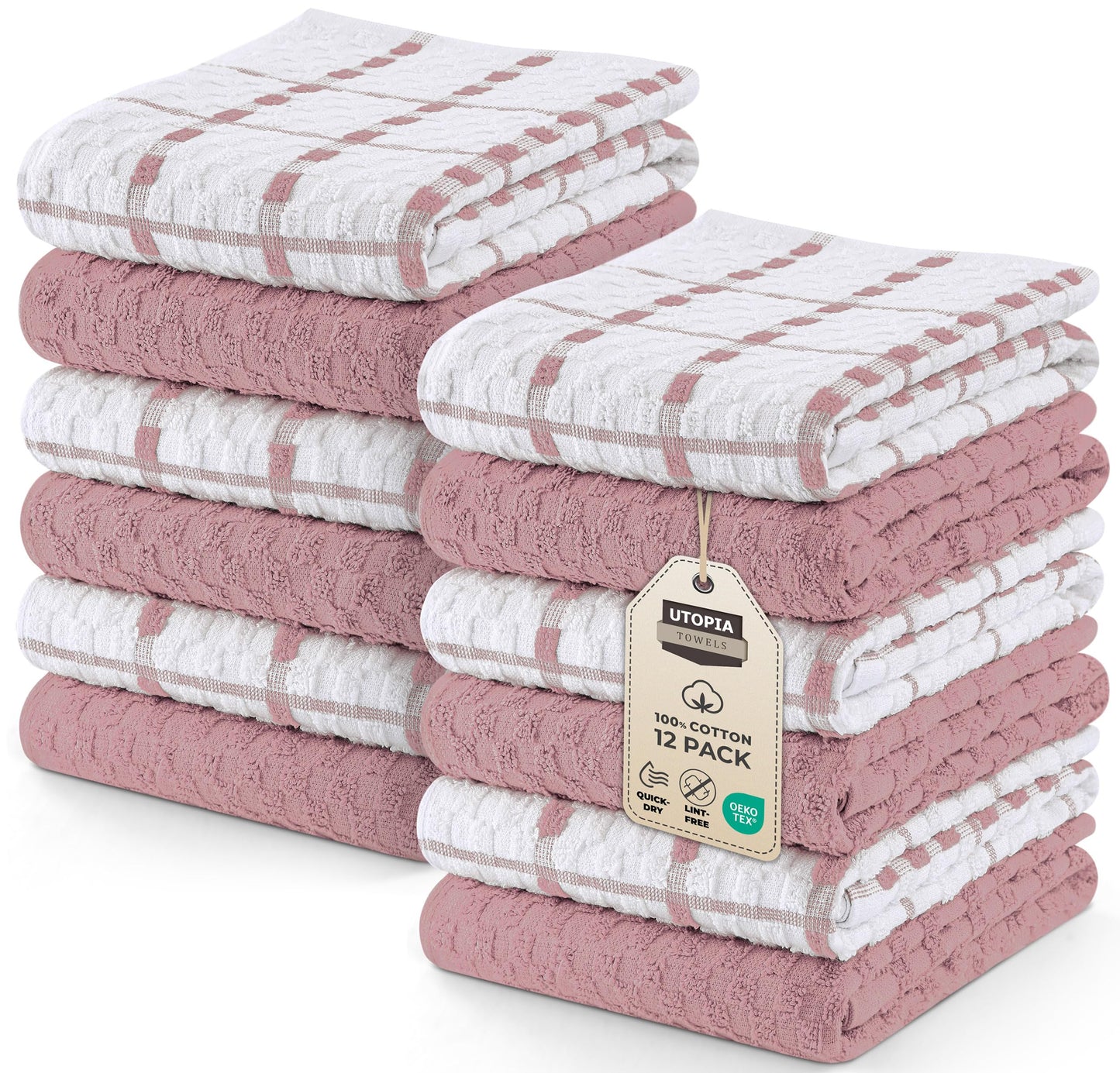 Utopia Towels - Kitchen Towels 12 Pack, 15 x 25 Inches, 100% Ring Spun Cotton Super Soft and Absorbent Linen Dish, Tea and Bar Towels Set, Black