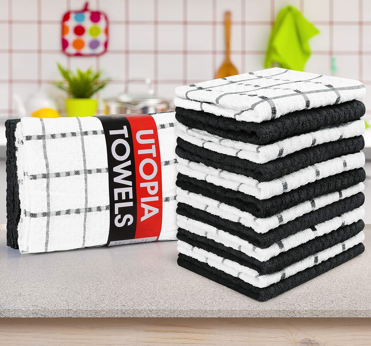 Utopia Towels - Kitchen Towels 12 Pack, 15 x 25 Inches, 100% Ring Spun Cotton Super Soft and Absorbent Linen Dish, Tea and Bar Towels Set, Black