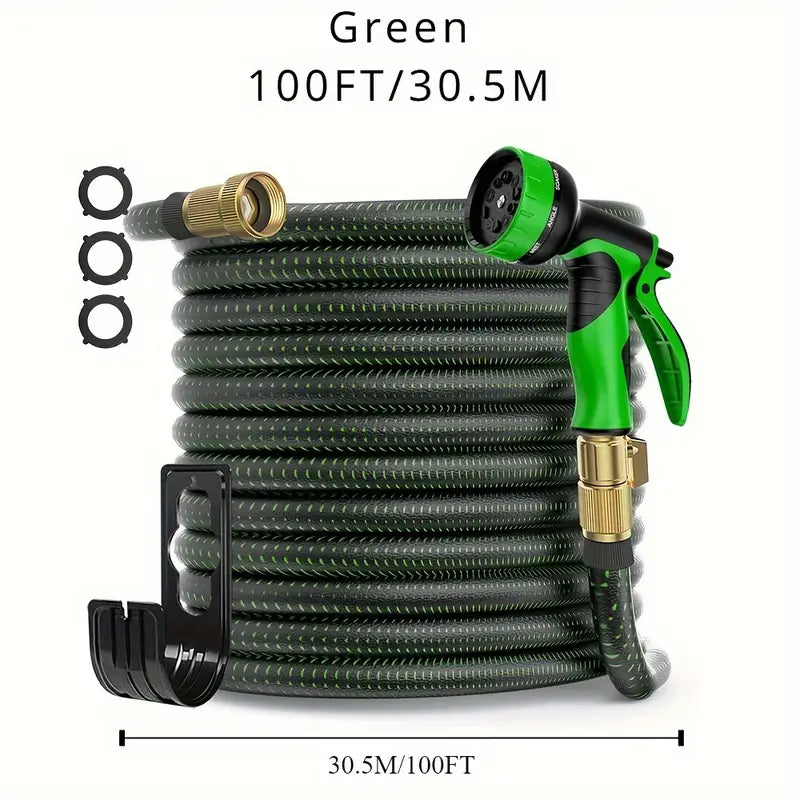 100 ft Rubber Garden Hose - Green and Black