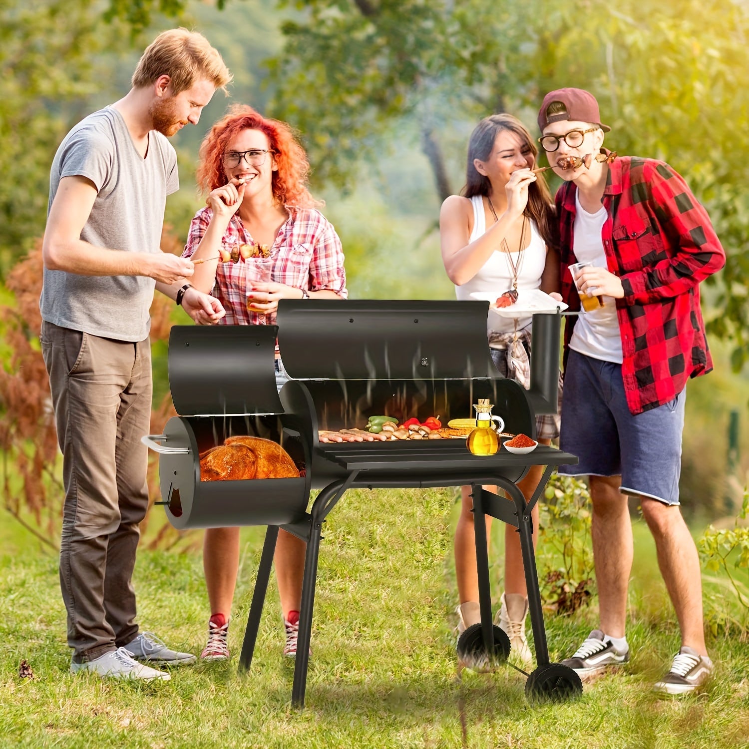 Charcoal BBQ Grill Large with Wheels