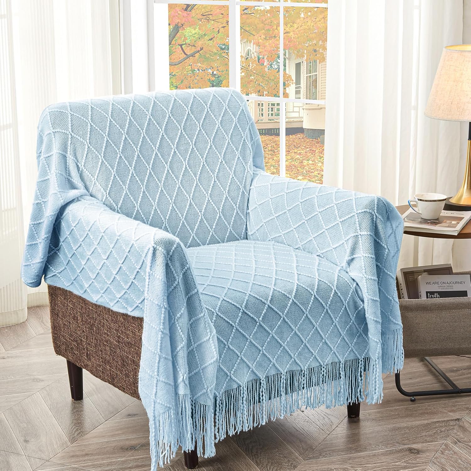 Cable Knit Throw Blanket with Tassel