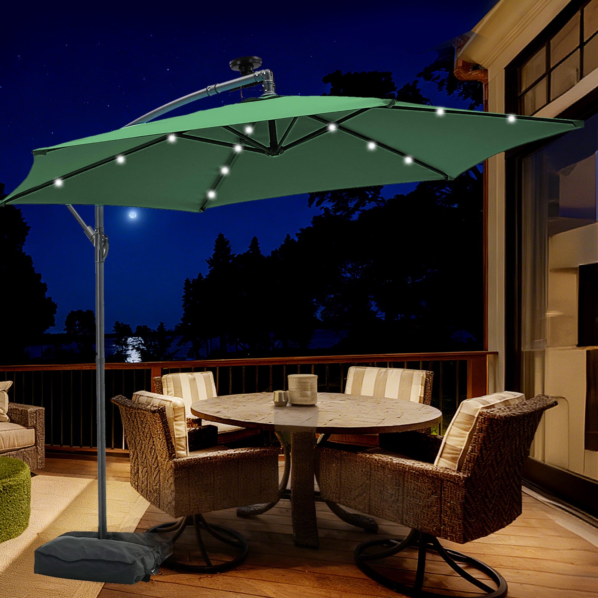  Cantilever Umbrellas-Solar-LED-Lights Green