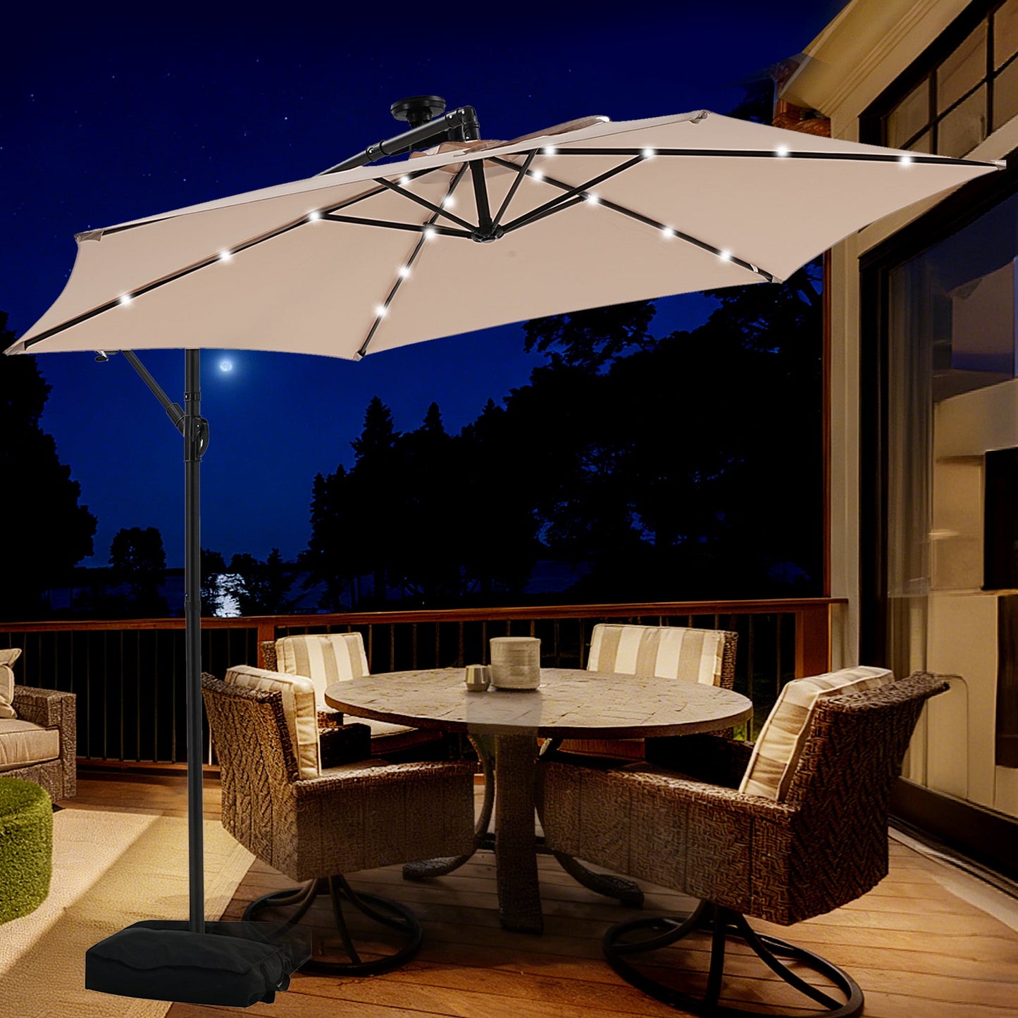  Cantilever Umbrellas-Solar-LED-Lights Khaki