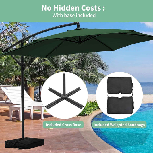 10FT Cantilever Umbrellas, Hanging Offset Patio Umbrella with Base