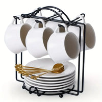 Ceramic Espresso Cup Set with Saucers, Spoons and Stand