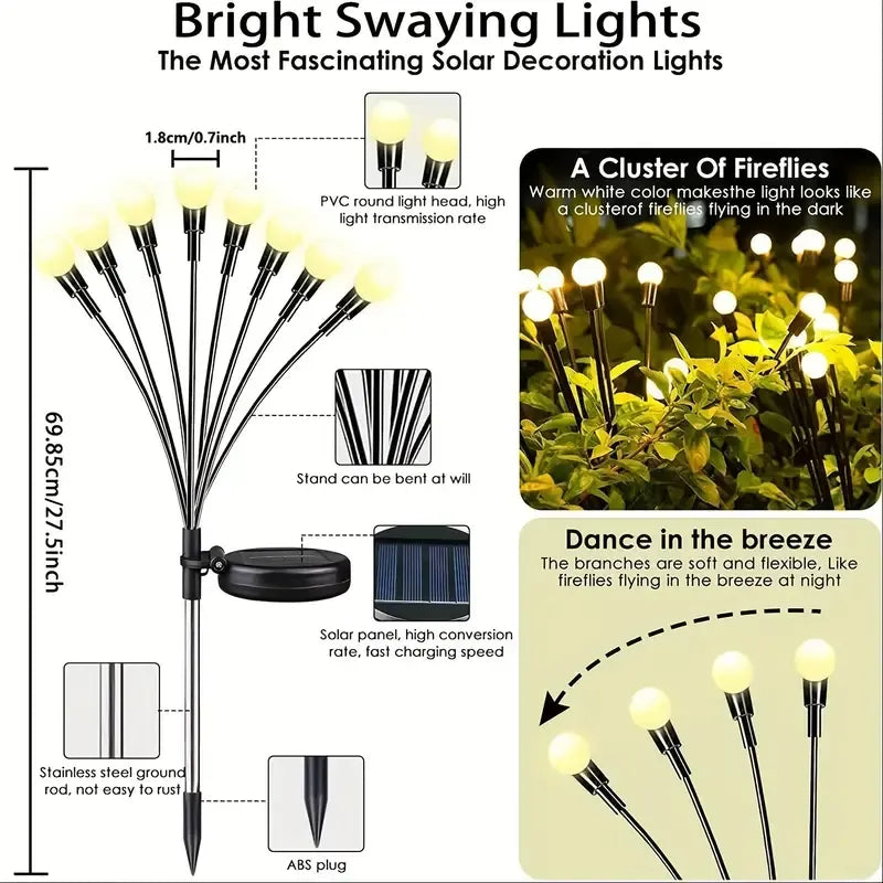 8-Packs Solar Powered Firefly Garden Lights