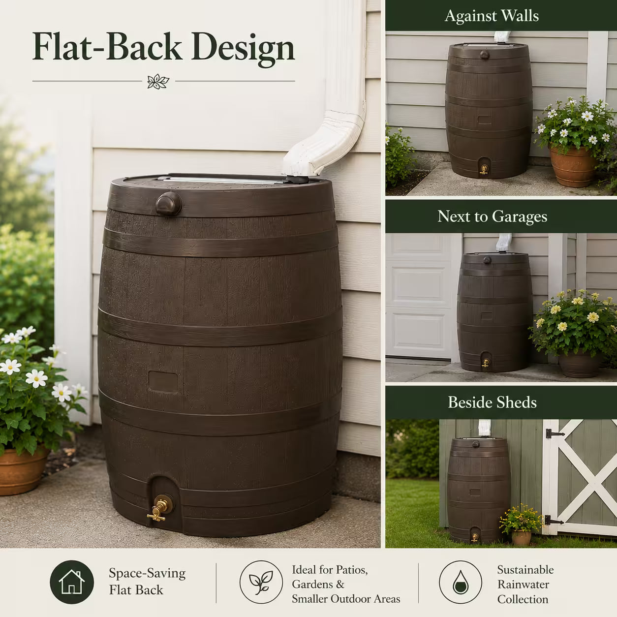 50 Gallon Flat Back Rain Barrel 